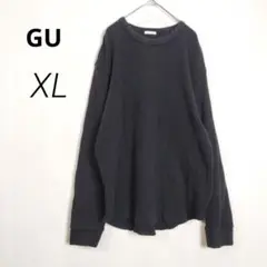c5109【GU】長袖 カットソー 綿 ブラック XL ワッフル【訳あり】