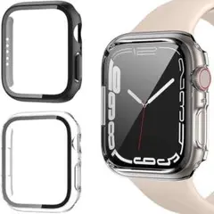 【2枚セット】 Apple Watch 7 ケース クリア、ブラック　45mm