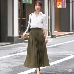 【セール品】シップス オリーブグリーン ギャザー プリーツ ロングスカート