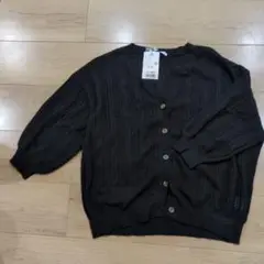 Honeys 七分袖透かし編み メッシュカーディガン　Ｌ新品タグ付き　黒