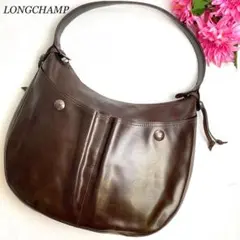良品✨ロンシャン ワンショルダーバッグ ホースロゴ ロゴ刻印 レザー ブラウン
