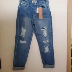 GRL　新品・未使用タグ付　ダメージ加工ロールアップデニムパンツ Sサイズ