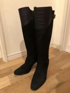 ロングブーツ 黒*リアルレザー*スウェード*