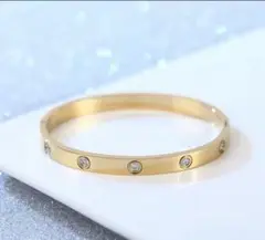 ステンレススチール18Kゴールドメッキラウンドシェイプジルコンバングル