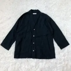 wafu. リネンカーディガン　ジャケット　ポケット　フランス産リネン　濃紺