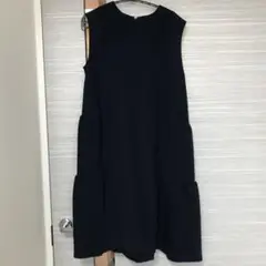 ネイビー バックティアード膝丈ワンピ 36