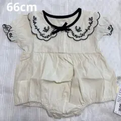 新品未使用　フリル襟刺繍ホワイトロンパース