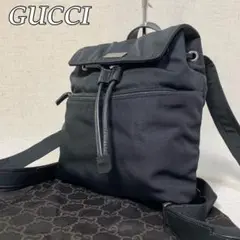 49B21|美品|グッチ リュックサック ナイロン×本革 ブラック