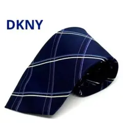 DKNYダナキャラン　ネクタイ　紺×水色×紫×白　格子柄　シルク100% 日本製