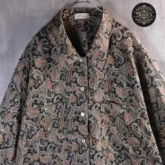 古着　ヴィンテージ　総柄シャツ　ペイズリー　長袖　黒　派手柄　M ポリエステル