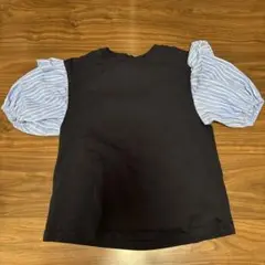 黒と青ストライプのパフスリーブトップス 140cm子供服