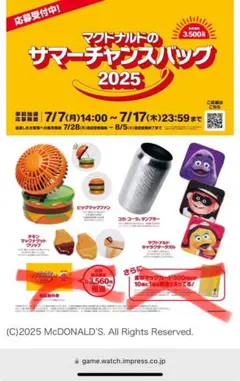 マクドナルドのサマーチャンスバッグ2025 グッズ4点