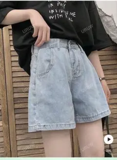 【未使用】デニムショートパンツ ライトブルーLサイズ