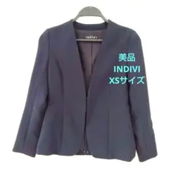 美品　INDIVI ネイビー　 ノーカラージャケット　XSサイズ