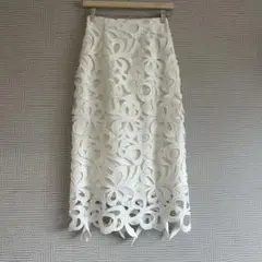 【美品】CELFORD セルフォード☆リボンレースタイトスカート ホワイト