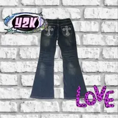 ブーツカット　フレアデニム　十字架　キラキラ　Y2k Grunge Punk