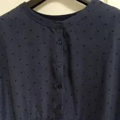 ネイビー ドット柄 長袖ロングワンピース