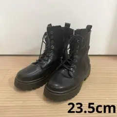 美品 ブラック厚底レースアップブーツ