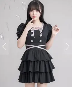 pium クロスベルト半袖ティアードミニワンピース ブラック