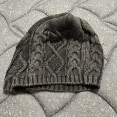 ニットベレー帽　グレー ケーブル編み