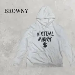 【BROWNY】ロゴパーカー ホワイト白フード付きストリートM~L相当