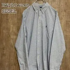 90s ラルフローレン RalphLauren BDシャツ ブルー×チェック L