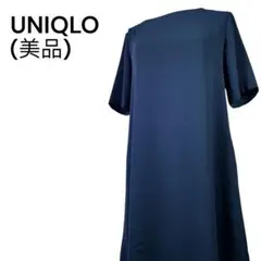 ＜美品＞UNIQLO 半袖ワンピー M ネイビー 上品 スタイルを良く見せます。