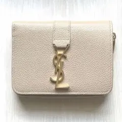 美品◆イブサンローラン◆コンパクトジップウォレット◆ベージュ