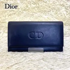 【極美品】ディオール 長財布 二つ折り オールレザー CDロゴ 黒 ゴールド金具