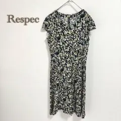 【Respec/リスペック】総柄　ワンピース 半袖　フレア　緑【2】コットン