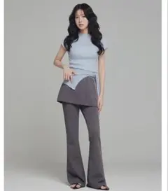 韓国　スカート付きパンツ　レイヤードパンツ　フレア
