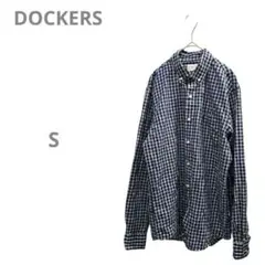 【ドッカーズ DOCKERS】チェック柄 長袖シャツ 薄手 青 メンズ S 青