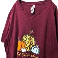 ベラキャンバス かぼちゃ ロゴ Tシャツ えんじ色 ワインレッド赤 L 古着