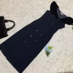 美品　プロポーションボディドレッシング　ロングトレンチワンピース　紺　襟ふり　S