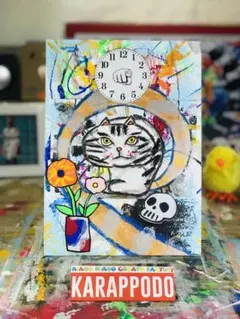 NEKOZENEKO猫背ねこ 手描き 猫 イラスト クレヨン アクリル 原画