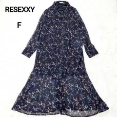 【美品】リゼクシー 花柄 シアー シャツ ロングワンピース 裏地 長袖 黒 F