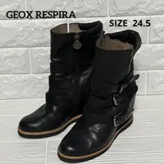 【美品】GEOX レザーブーツ D2465A 37.5 黒　ウェッジソール