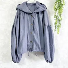 【ワークス】フード付きボリュームスリーブブルゾン M グレー系 ジャケット