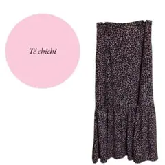 【テチチ】Techichi♡ロングスカート♡裾プリーツフレア♡花びらプリント♡F
