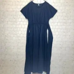 フシ　半袖シャツワンピース ネイビー　シンプル　人気デザイン　人気カラー