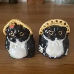 信楽焼　たぬき　置物　ペア　ミニ　セット