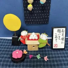 ちりめん細工，いろいろセット，置き飾り，ドングリ付きミニタペストリー