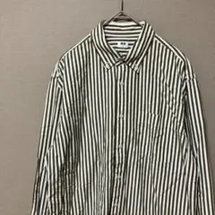 ユニクロ　ストライプシャツ(S)カーキ＆ホワイトレギュラーカラー長袖