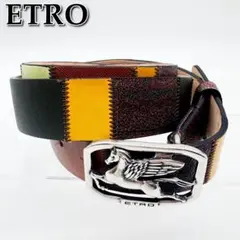 美品☆ETRO エトロ ペガサス バックル ベルト☆B90