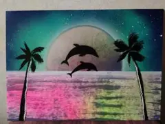 スプレーアート「イルカとヤシの木」