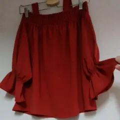 赤 オフショルダー バルーン袖 M