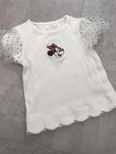 極美品　ママラク　ミニー　刺繍　袖　ドット　チュール　スカラップ　Tシャツ 90