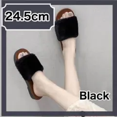 ラスト1点 ファーサンダル　ルームシューズ　Black ブラック　黒　24.5