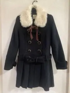 Ank Rouge プリーツコート ベルト付き ファー