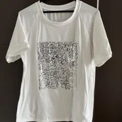 ホワイト スパンコール 半袖Tシャツ